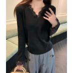 ニット セーター Vネックレースパッ