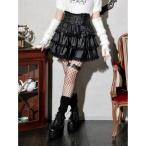 スカート フェイクレザーダブルベルトティアードスカパン