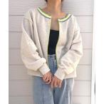 カーディガン リブネックオープンZIP トップス レディース