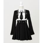 ワンピース ジャケット風チェーンネクタイベルトプリーツワンピース