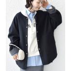 ノーカラーコート コート セミ 梳毛 配色 リバー ノーカラー コート レディース