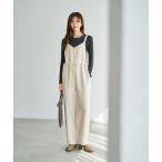 サロペット オーバーオール フロントVライン厚地ツイルサロペット レディース