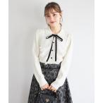 ショッピングフリル ニット セーター 襟＆リボン付きレースフリル装飾ニットプルオーバー レディース