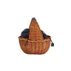 ショッピングカゴバッグ かごバッグ カゴバッグ ファーのポーチ付き柳のかごバッグ グレー ウィロー 冬