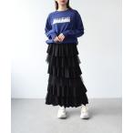 スカート 異素材MIXティアードスカート