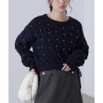 ニット セーター ウエストゴムパールミッ