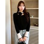 ショッピングリボン ニット セーター ビッグリボンシアーカフスニットトップス レディース