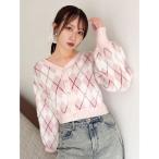 カーディガン アーガイルオーバーニットトップス レディース