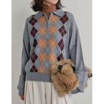 ショッピングアーガイル ニット セーター アーガイル柄ハーフジップニットトップス レディース