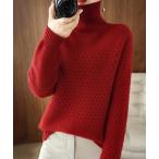 ショッピングニットワンピ ニット セーター ハニカム編みタートルネックニットトップス レディース