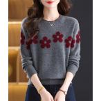 ショッピングニットワンピ ニット セーター 花柄ジャカードニットトップス レディース