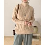 ニット セーター ケーブル編みハイネックニットトップス レディース