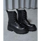 ブーツ Flowerエンボスレースアップブーツ(HARE) レディース