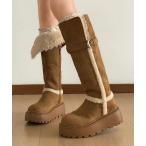 ブーツ 「秋冬新作」2WAY裏ボア美脚ムートン風ロングブーツ レディース