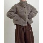 ブルゾン アウター スタンドカラーショートボアジャケット レディース