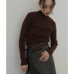 ニット セーター モックネックシェルボタンリブニット レディース