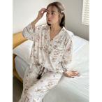 パジャマ ルームウェア カルーセルプリント開襟シャツ レディース