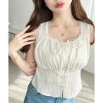 タンクトップ ノースリーブ ドビーストライプコルセットデザインタンクトップ レディース