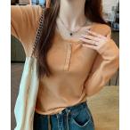 tシャツ カップ付きリブニットトップス暖かインナー レディース
