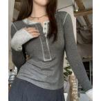 tシャツ 配色ヘンリーシャツハーフボタンカットソー レディース