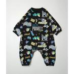 ベビー服 ロンパース レトロなネオンサイン総柄前開きカバーオール