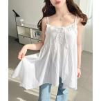 チュニック コットンカラミレースアシメヘムキャミチュニック