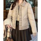 ダウンコート ダウンジャケット ツイード配色 中綿ダウンジャケット レディース