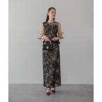 ショッピングフリル ドレス 「LEJA」アシンメトリーシアーフラワースパンコールフリルチュールセットアップドレスワンピース2点セット 美脚効果結婚式 パーティードレス 成