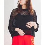 「acro」 7分袖ニット フリ- ブラック レディース