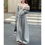 セットアップ ファーカラー オフショルダー ジップアップ レディース