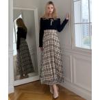 ショッピングリボン ワンピース 配色リボンフロッキーチェックドッキングワンピース