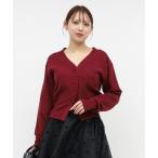 カーディガン リボン刺しゅうVネックニットカーデトップス レディース