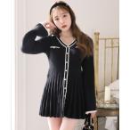 ワンピース 襟付き配色ニットミニワンピース
