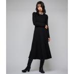 ワンピース リブハイネックワンピース/シンプルニット/フレアワンピース