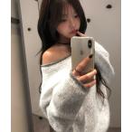 ニット セーター 配色ワンオフショルダーニット レディース