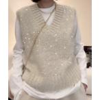 ショッピングスパンコール ベスト ジレ Vネックスパンコールニットベスト レディース