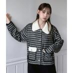 ショッピング動画 コート アウター 「着用動画あり！」配色ポケット ハウンドトゥースニットジャケット/2025 AW COLLECTION レディース