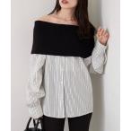ブラウス シャツ オフショルリブストライプシャツ レディース