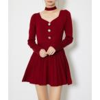 ショッピングニットワンピース ワンピース フロントビジュープリーツミニニットワンピース 秋服 冬服