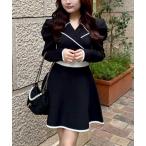 ショッピングニットワンピース ワンピース テーラードカラーミニフレアニットワンピース 冬服 春服