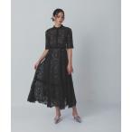 ドレス スタンドカラー総レースフレアドレス