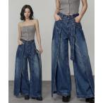 ショッピングラップ ジーンズ デニム デニムパンツ サイドカバーラップワイドデニムパンツ レディース