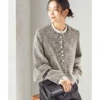 ジャケット ノーカラージャケット トライスピン 杢 ツイード パール モチーフ ボタン ジャケット（セレモニー対応可） レディース