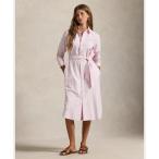 シャツワンピース ストライプド コットン オックスフォード ベルテッド シャツドレス