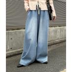 ショッピング綿100 ジーンズ デニム デニムパンツ 「低身長/高身長サイズ有」柔らかワイドイージーデニムパンツ（Petitjo/slattgir） レディース