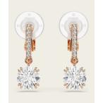 イヤリング 「公式」「スワロフスキー」Stilla クリップイヤリング， ラウンドカット， パヴェ， ホワイト， ローズゴールドトーン・プレーティング