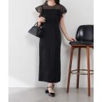 ワンピース 刺繍レースマットサテンワンピース