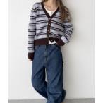 ショッピングボーダー カーディガン SIGNATURE　ボーダーリブニットカーディガン レディース
