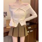 ニット セーター Chiina/オフショルダー　サイドギャザーニットカットソー　カーディガン レディース