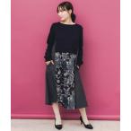 ショッピングIS ワンピース 553261：花柄ヘリンボーン×裏毛×布帛 異素材切替ワンピース